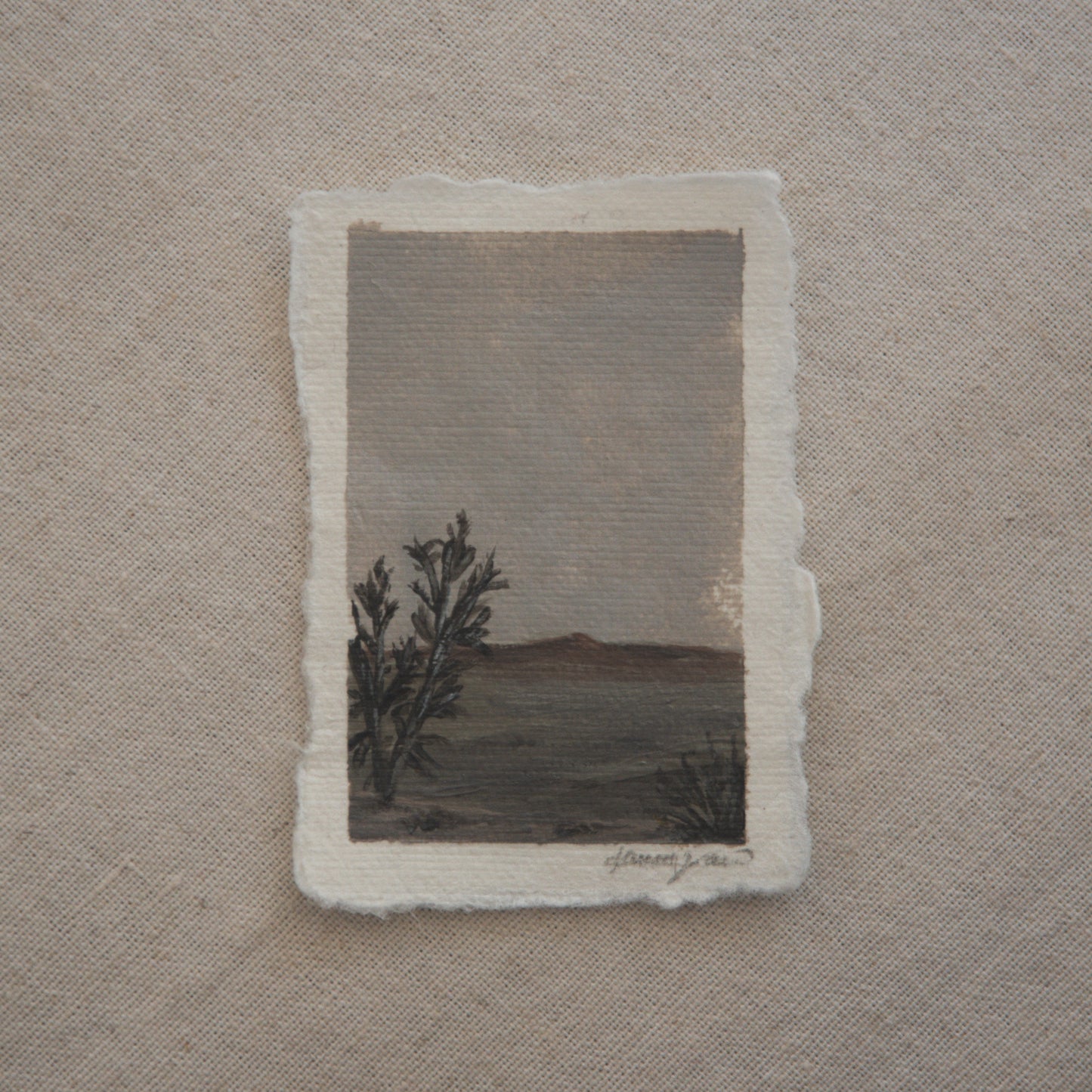 Petrified Forest with shubbery in a miniature acrylic painting from Petrified Forest National Park by Laura Van Moorleghem
