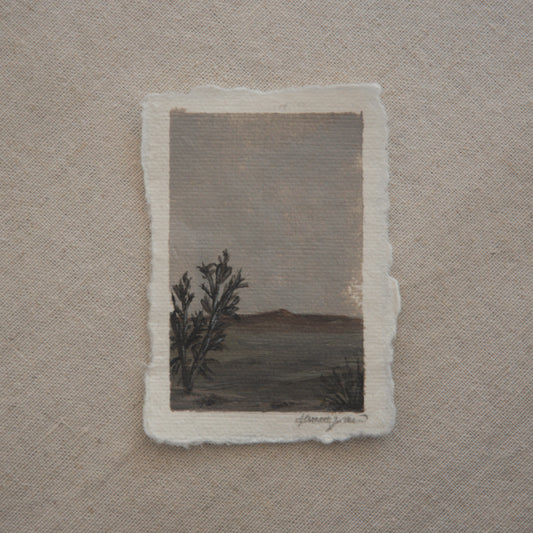 Petrified Forest with shubbery in a miniature acrylic painting from Petrified Forest National Park by Laura Van Moorleghem
