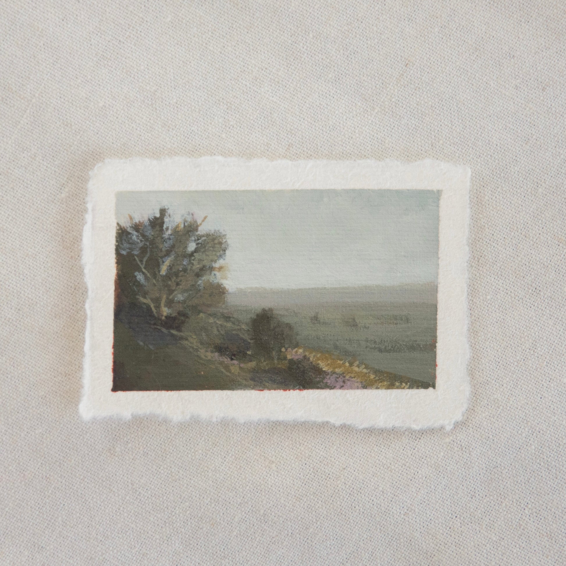 Tree on a hillside miniature acrylic painting from in chaparral in Pinnacles National Park by Laura Van Moorleghem