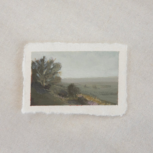 Tree on a hillside miniature acrylic painting from in chaparral in Pinnacles National Park by Laura Van Moorleghem