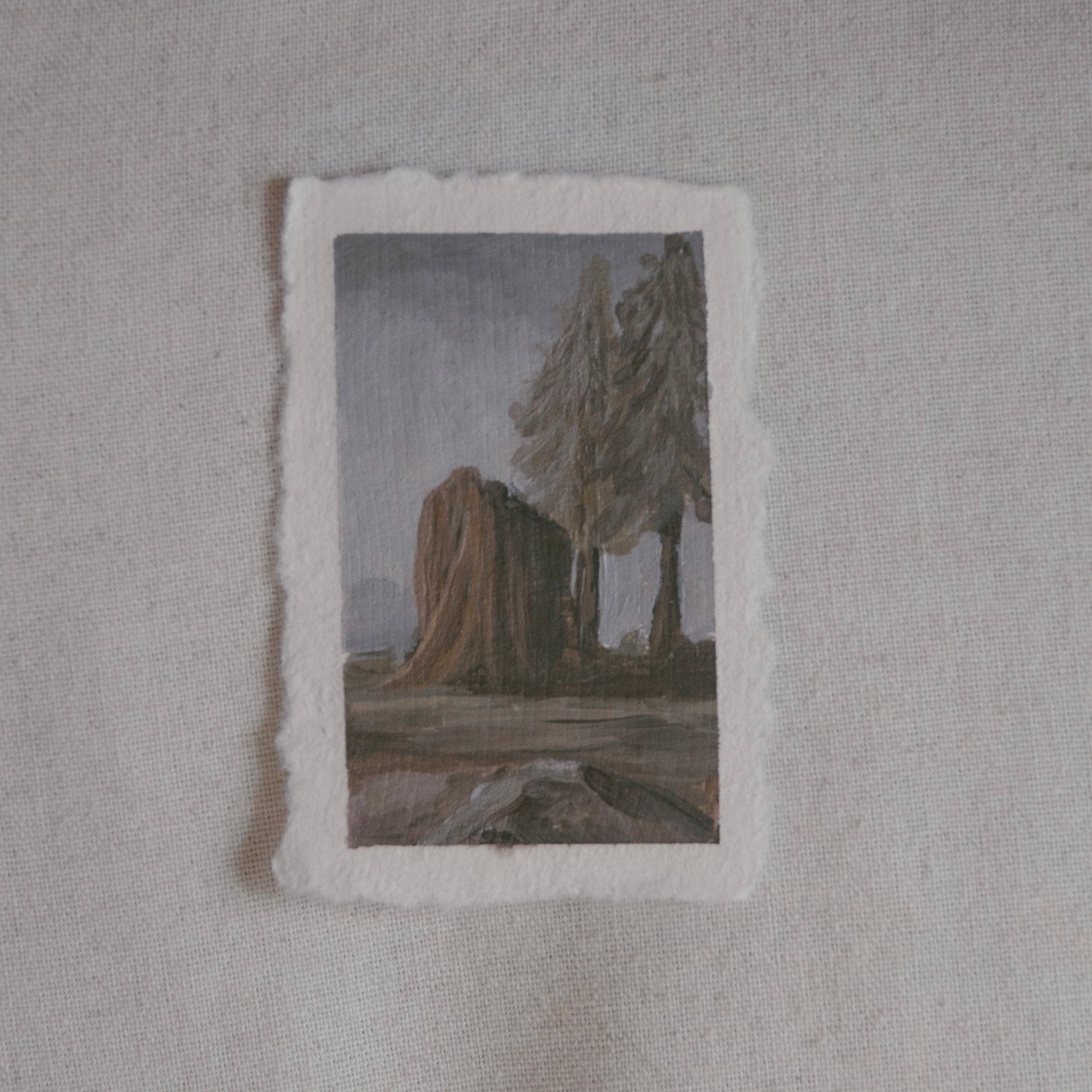 miniature acrylic painting of Chicago stump from Sequoia National Park by Laura Van Moorleghem