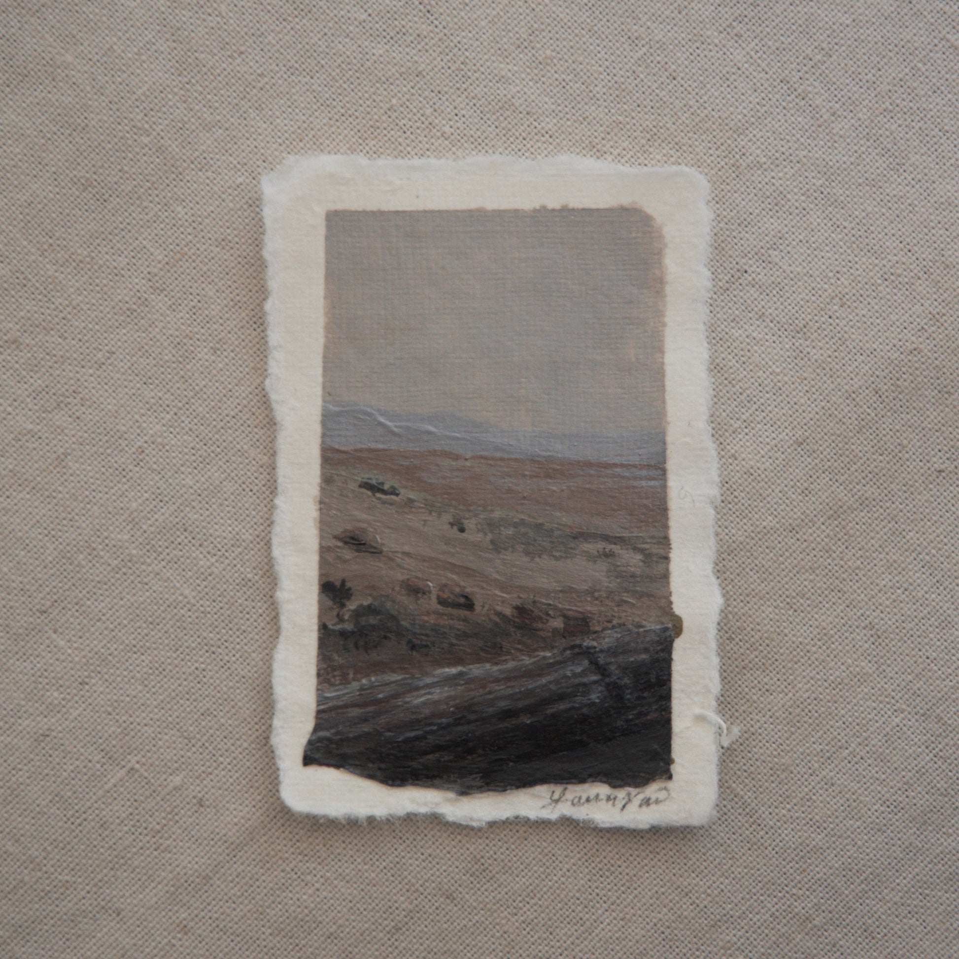 Close up of Petrified forest tree in a miniature acrylic painting from dead wash overlook in petrified forest national park by Laura Van Moorleghem