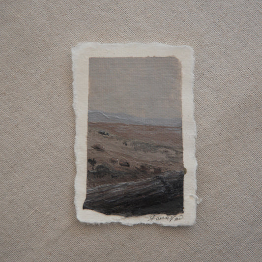 Close up of Petrified forest tree in a miniature acrylic painting from dead wash overlook in petrified forest national park by Laura Van Moorleghem