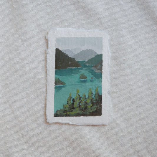 diablo lake miniature gouache painting from North Cascades National Park by Laura Van Moorleghem