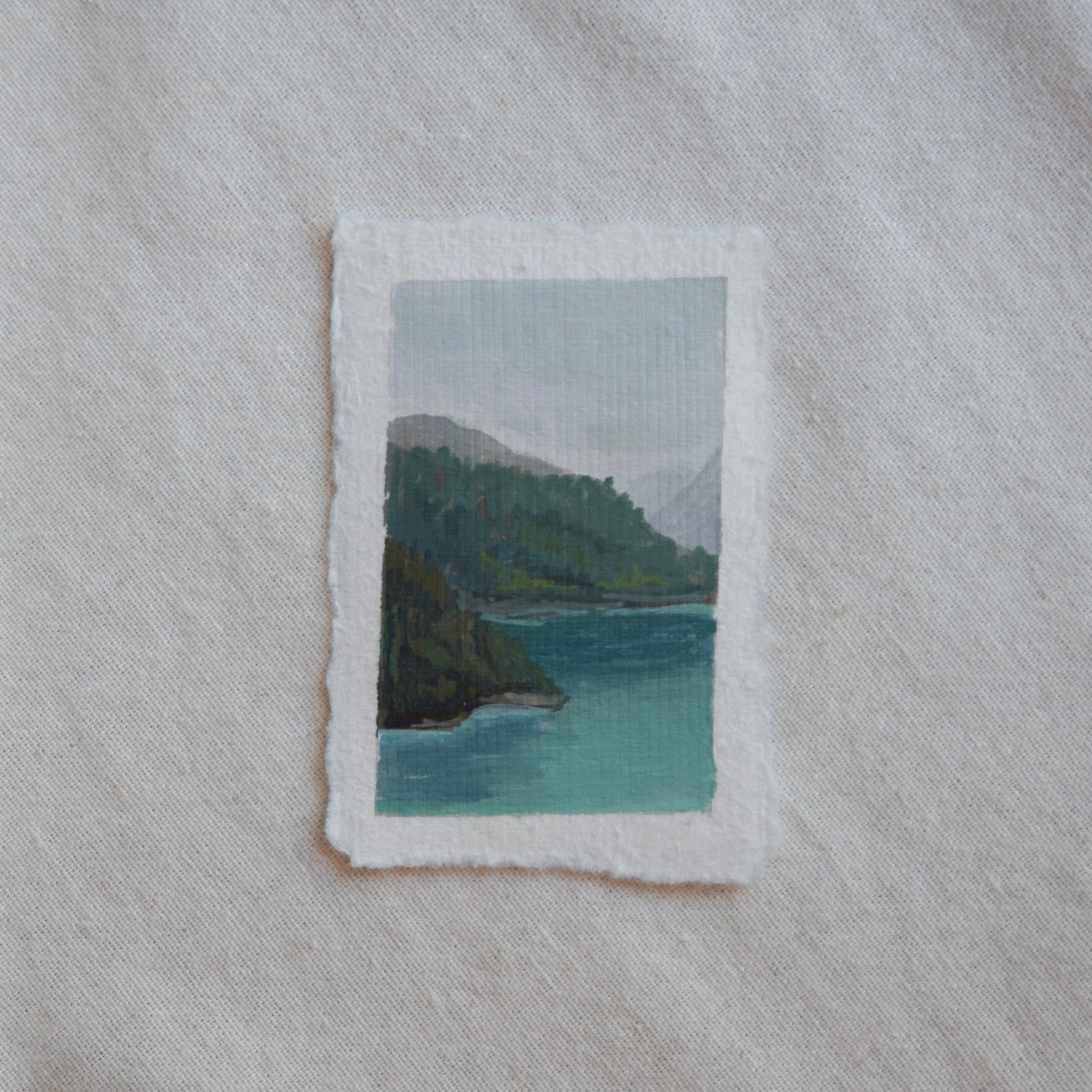 Diablo lake overlook miniature gouache painting from North Cascades National Park by Laura Van Moorleghem