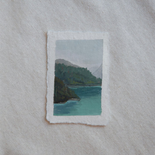 Diablo lake overlook miniature gouache painting from North Cascades National Park by Laura Van Moorleghem