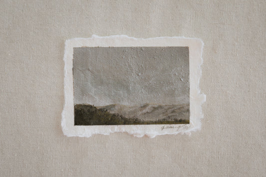 Great Sand Dunes and grassy hillsides Mountains miniature acrylic painting from Great Sand Dunes National Park by Laura Van Moorleghem