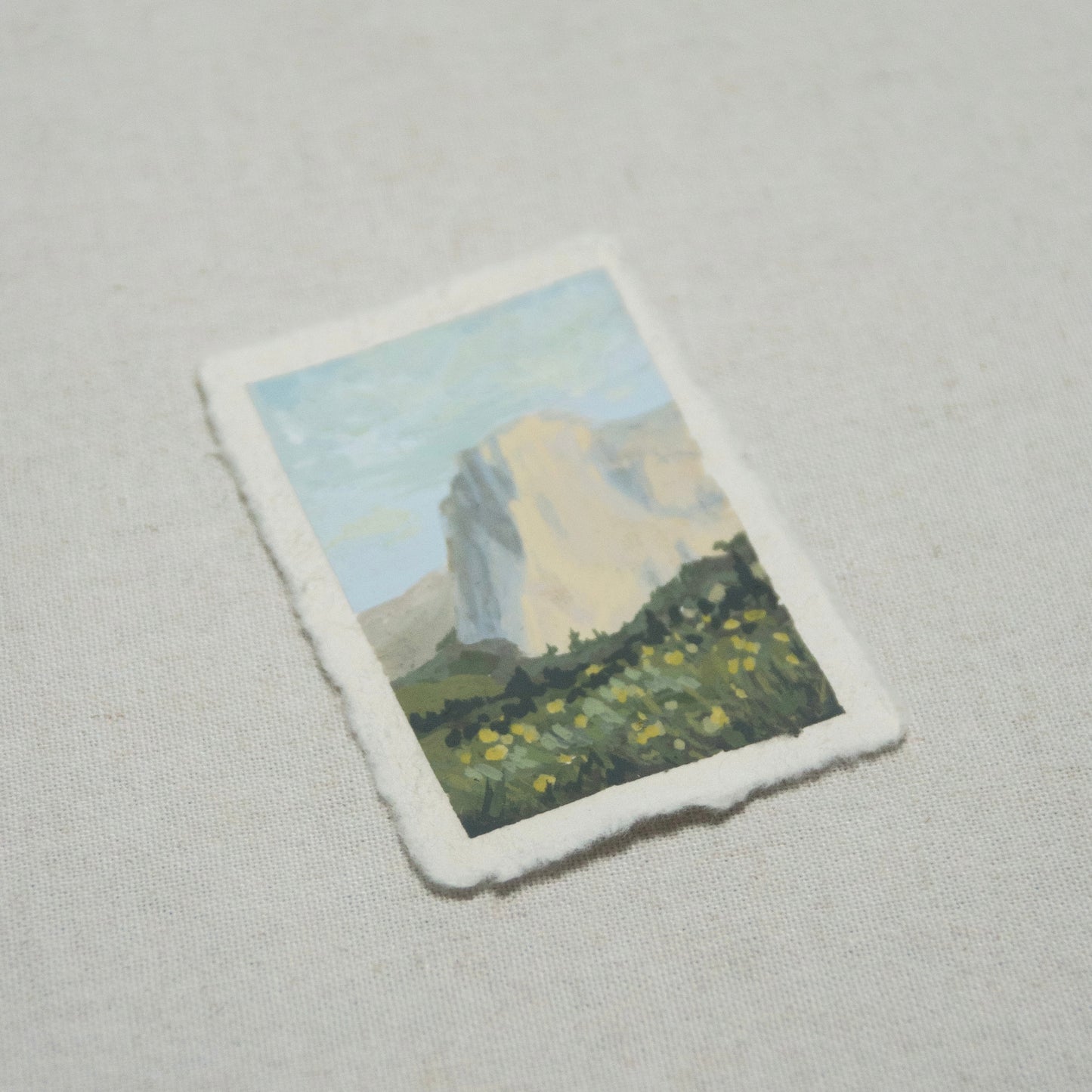 Side profile of El Capitan painting on deckled edge 100% cotton rag paper from Yosemite National Park