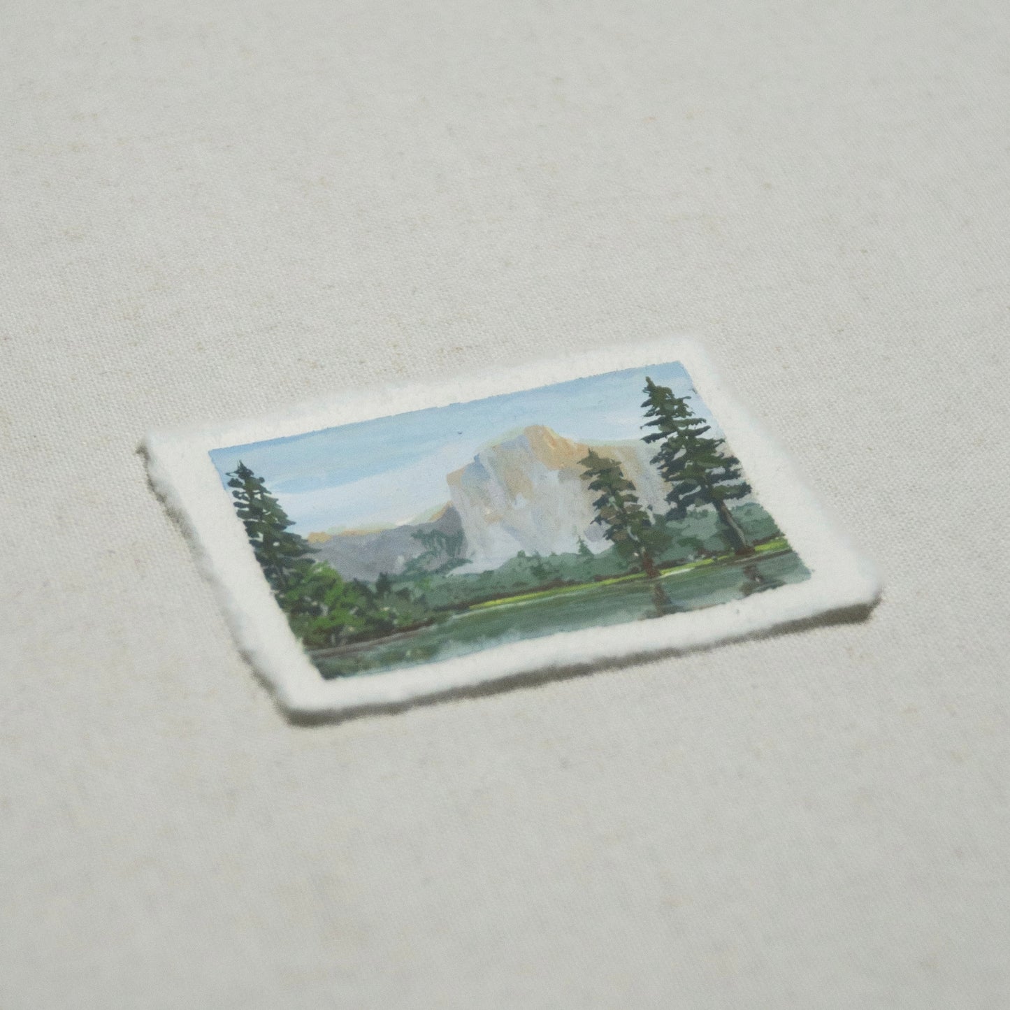 Side profile of El Capitan Yosemite painting on deckled edge 100% cotton rag paper