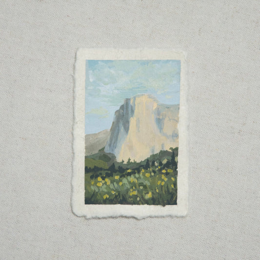 El Capitan miniature gouache original painting from Yosemite National Park by Laura Van Moorleghem.