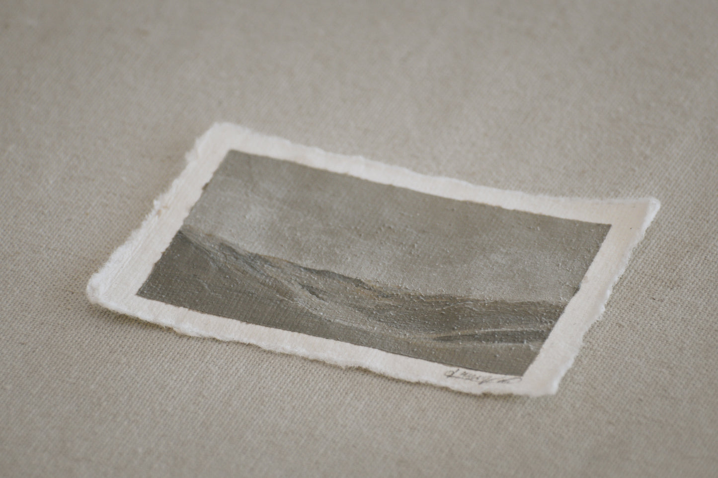Side profile of Great Sand Dunes and miniature landscape painting on deckled edge 100% cotton rag paper for 'The Journey' collection