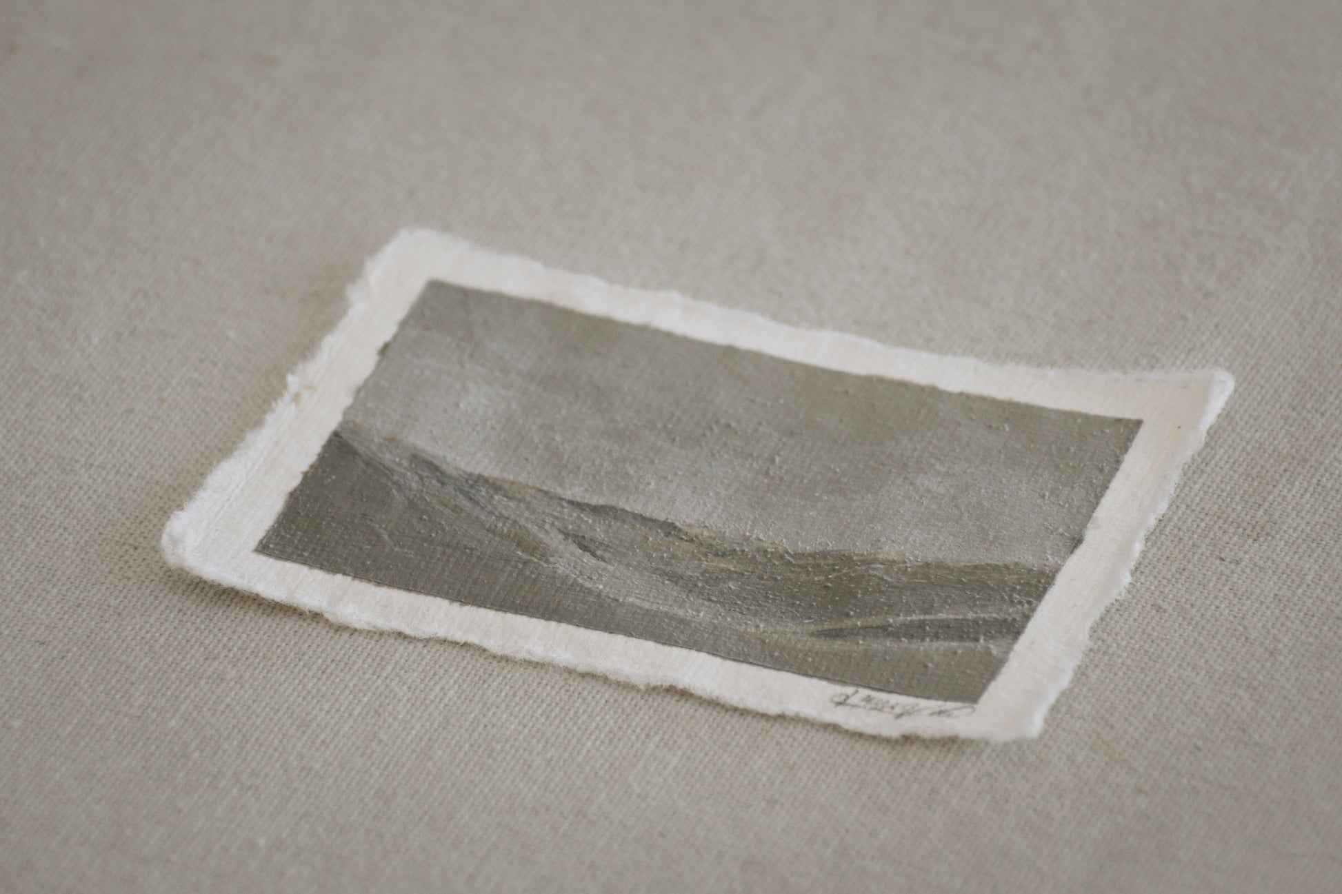Side profile of Great Sand Dunes and miniature landscape painting on deckled edge 100% cotton rag paper for 'The Journey' collection