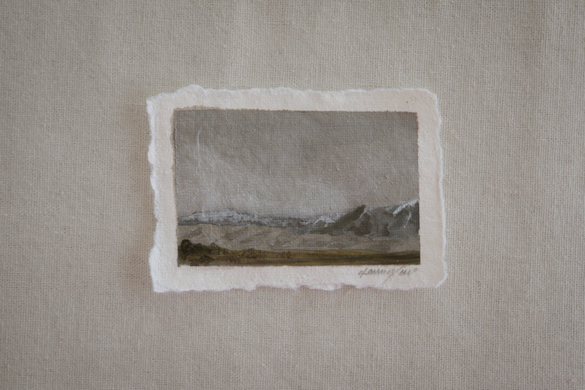 Great Sand Dunes, Sangre de Cristo Mountains, and grassland miniature gouache painting from Great Sand Dunes National Park with embedded sand by Laura Van Moorleghem