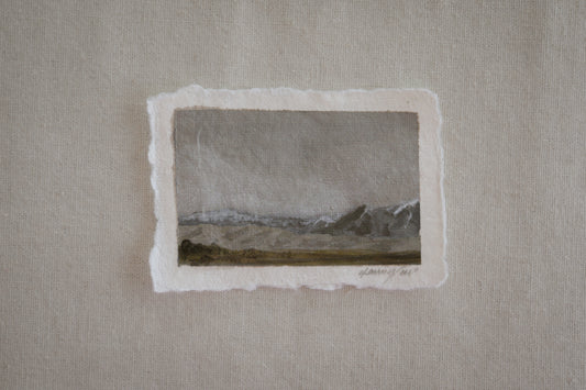 Great Sand Dunes, Sangre de Cristo Mountains, and grassland miniature gouache painting from Great Sand Dunes National Park with embedded sand by Laura Van Moorleghem