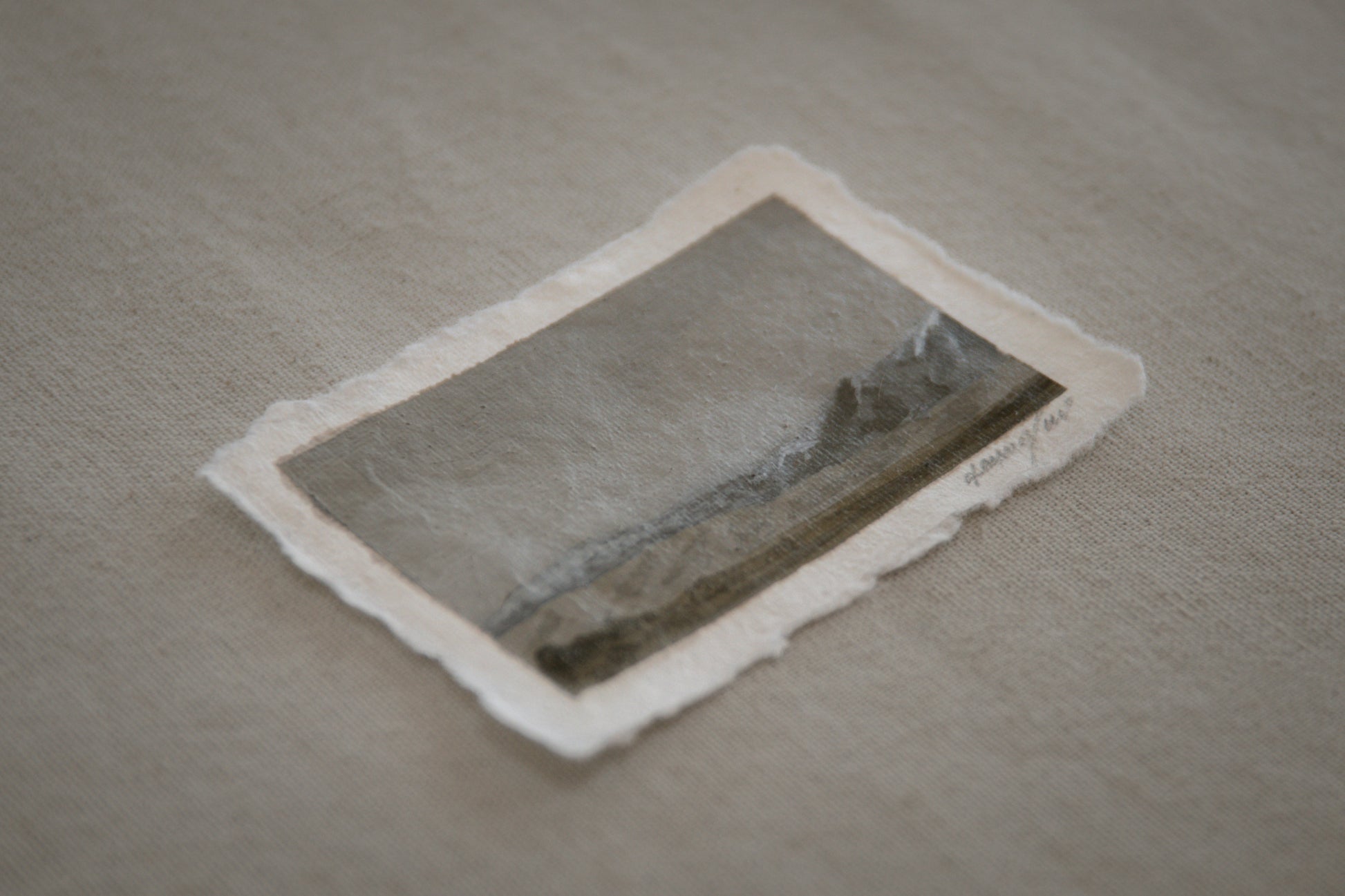 Side profile of Great Sand Dunes, grass, Sangre de Cristo mountains painting on deckled edge 100% cotton rag paper