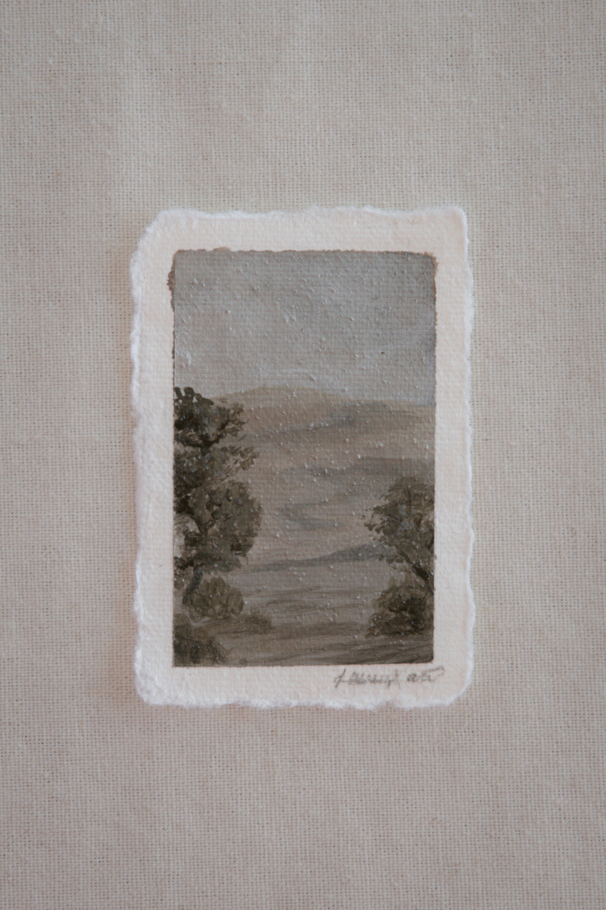 Small Original Great Sand Dunes miniature gouache painting from Great Sand Dunes National Park by Laura Van Moorleghem with sand embedded into 100% cotton rag paper