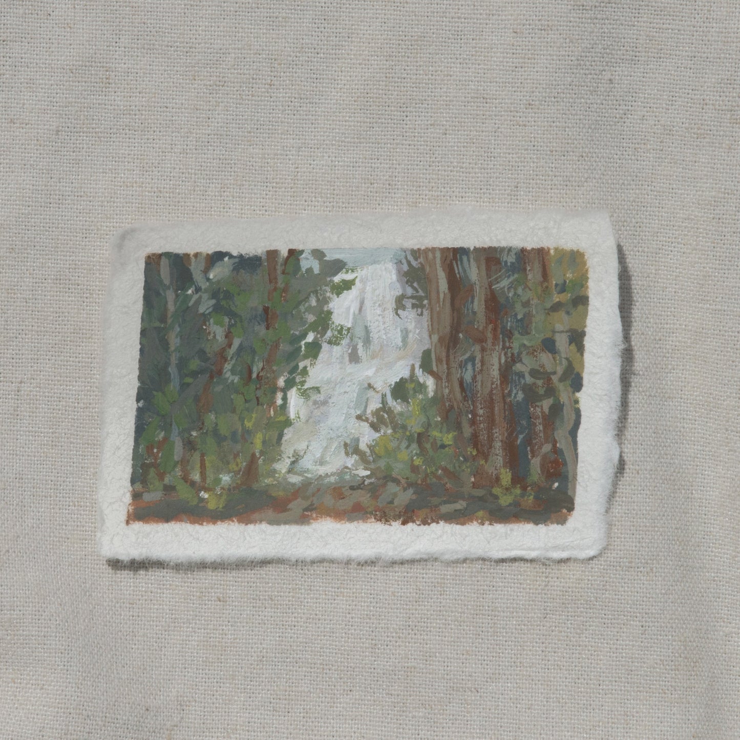 Grizzly Falls miniature gouache painting from Kings Canyon National Park by Laura Van Moorleghem