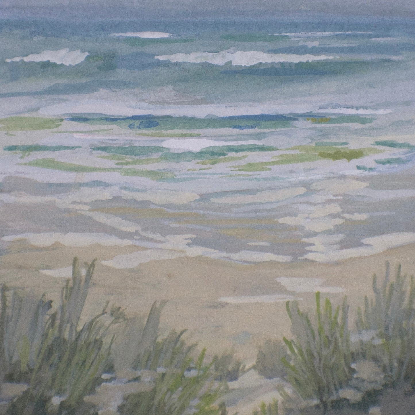Close-up detail of plein air brushstrokes and seagrass textures in gulf shores at gulf islands national seashore  art