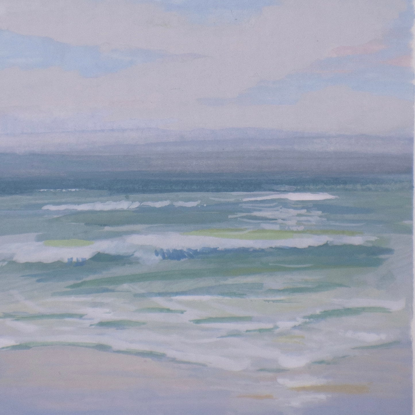 Close-up detail of plein air brushstrokes and wave textures in gulf shores at gulf islands national seashore  art