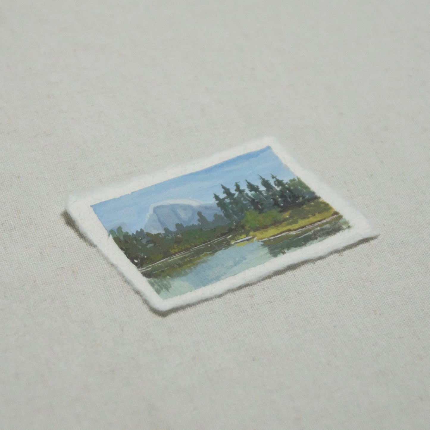 Side profile of Half dome Yosemite National Park painting on deckled edge 100% cotton rag paper