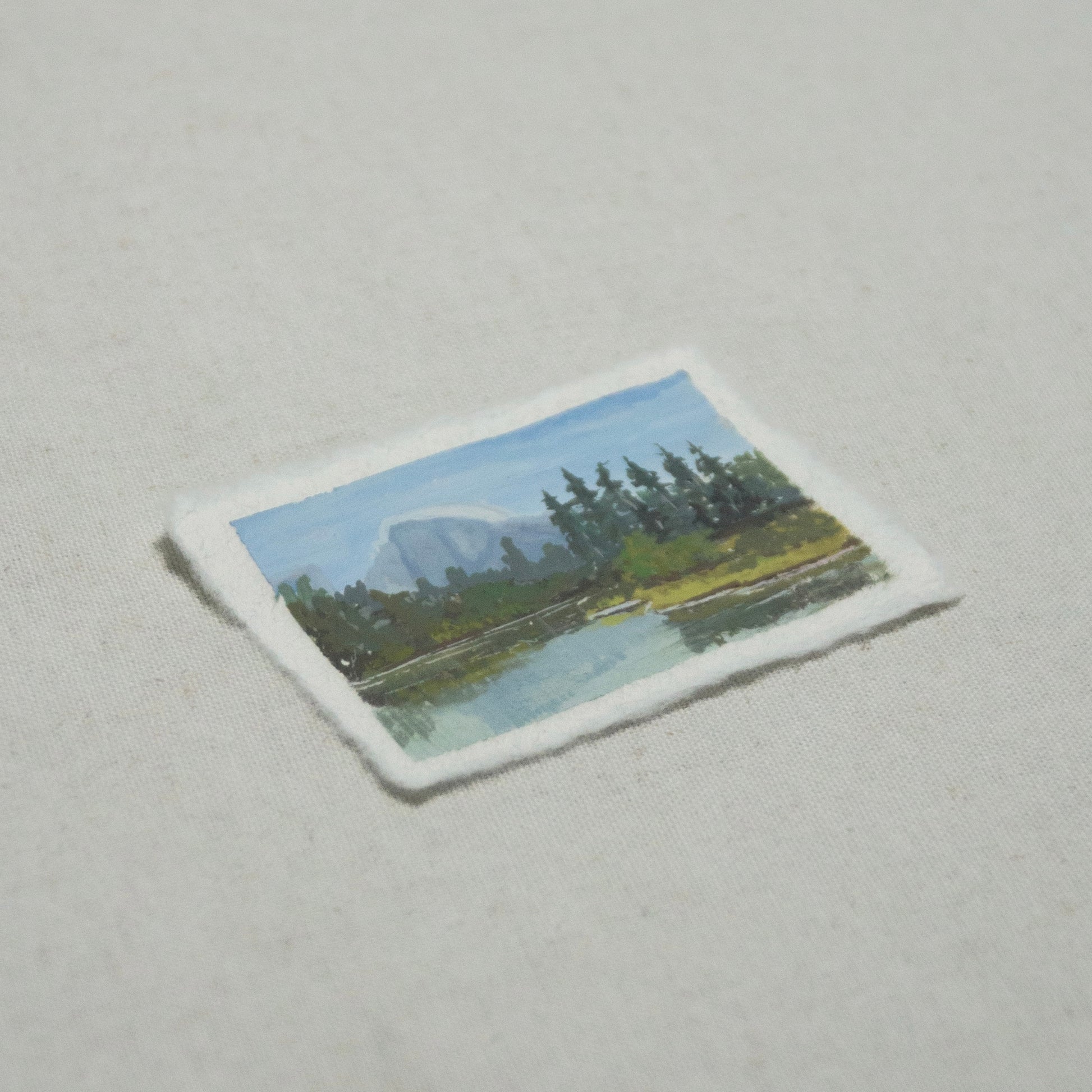 Side profile of Half dome Yosemite National Park painting on deckled edge 100% cotton rag paper