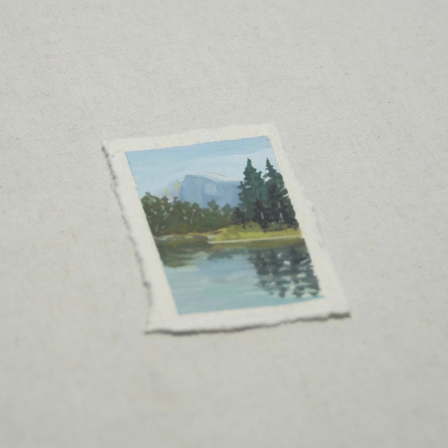 Side profile of Half Dome Yosemite painting on deckled edge 100% cotton rag paper