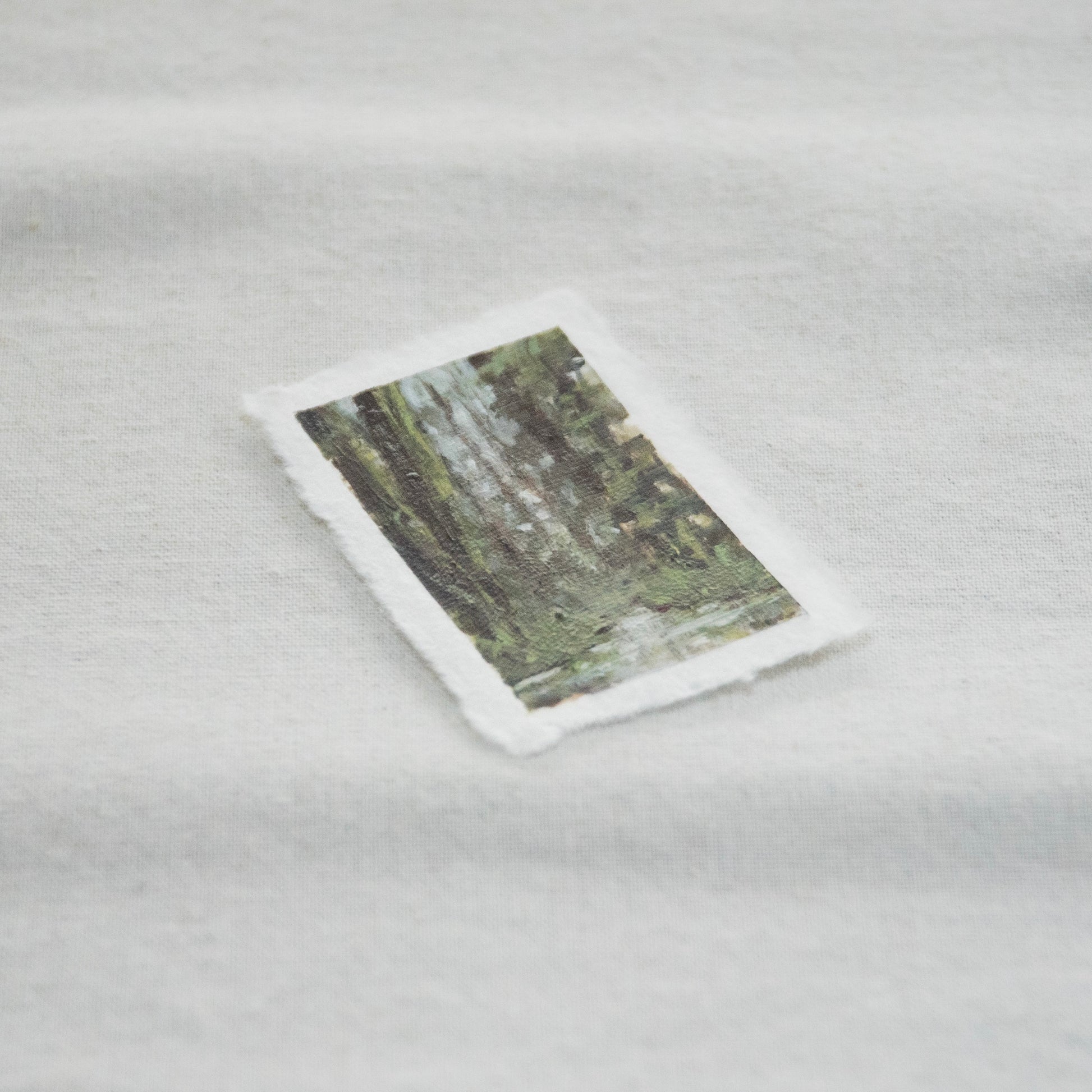 Side profile of Hoh rainforest from Olympic National Park painting on deckled edge 100% cotton rag paper