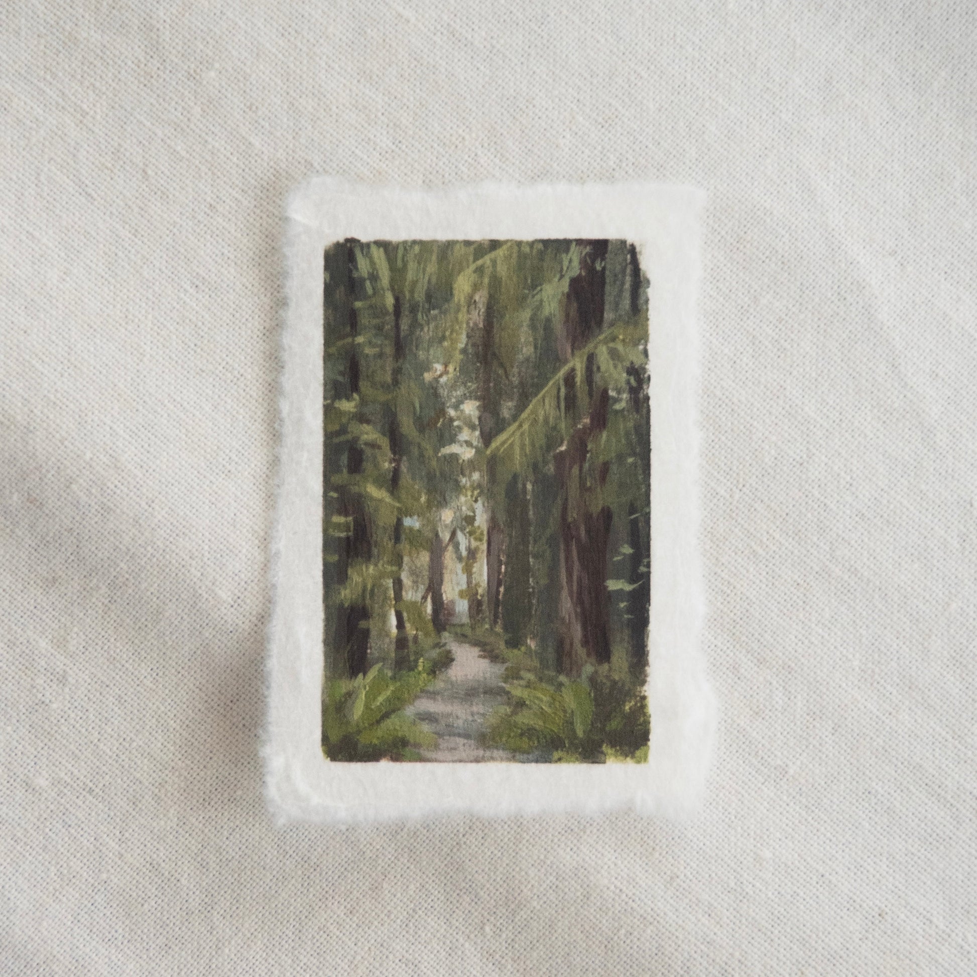 Hoh rainforest trail miniature gouache painting from Olympic National Park by Laura Van Moorleghem