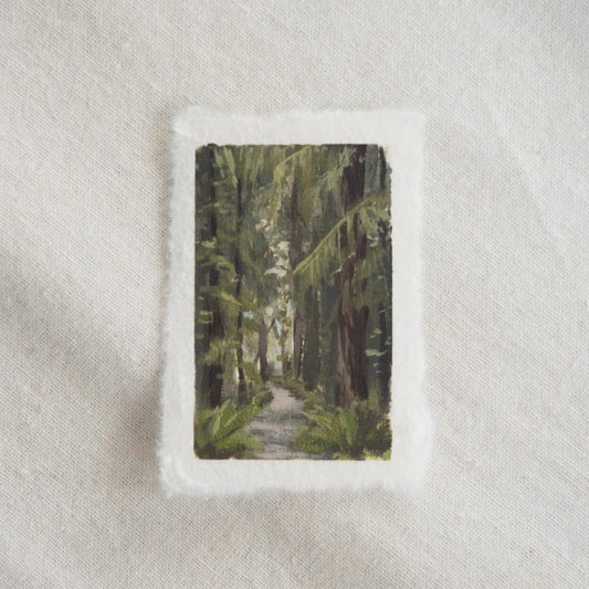 Hoh rainforest trail miniature gouache painting from Olympic National Park by Laura Van Moorleghem