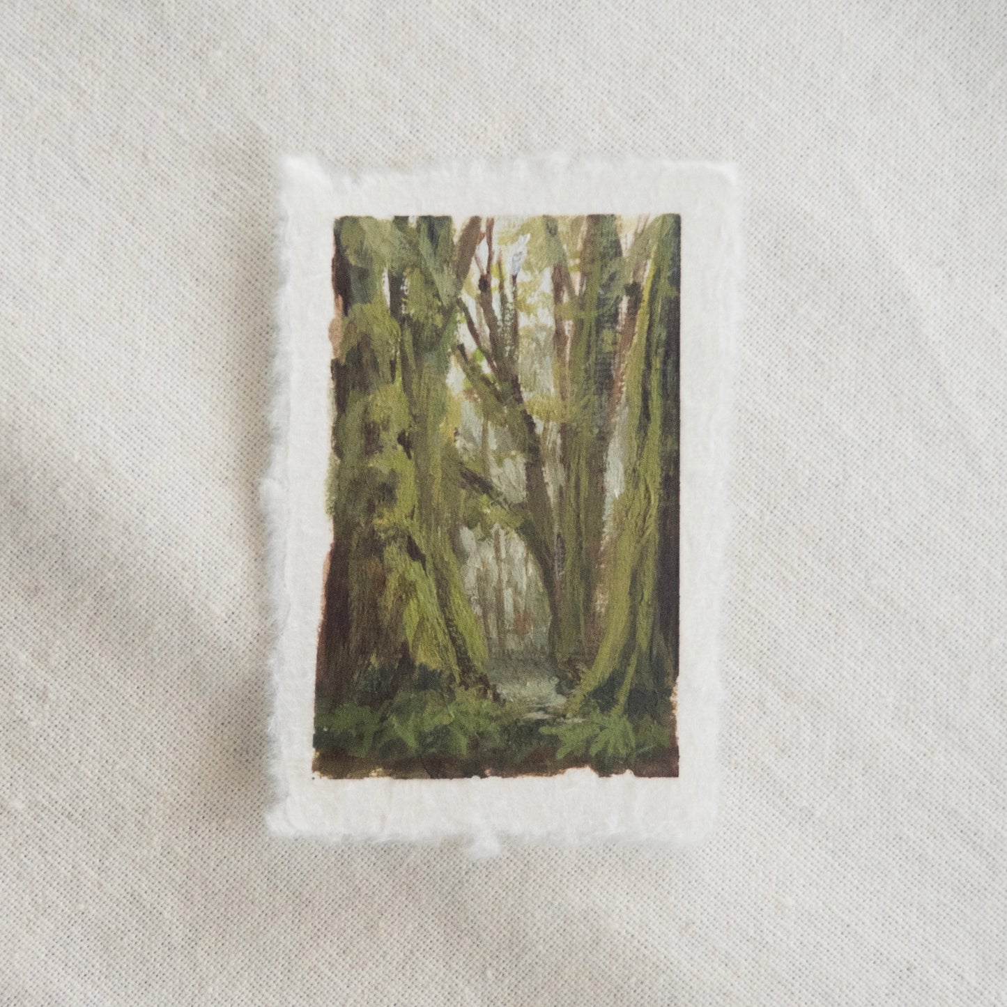 hoh rainforest miniature gouache and acrylic painting from olympic  National Park by Laura Van Moorleghem for 'The Journey' collection