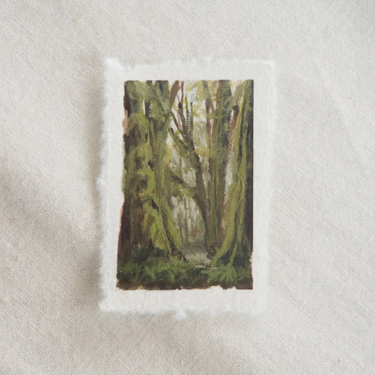 hoh rainforest miniature gouache and acrylic painting from olympic  National Park by Laura Van Moorleghem for 'The Journey' collection