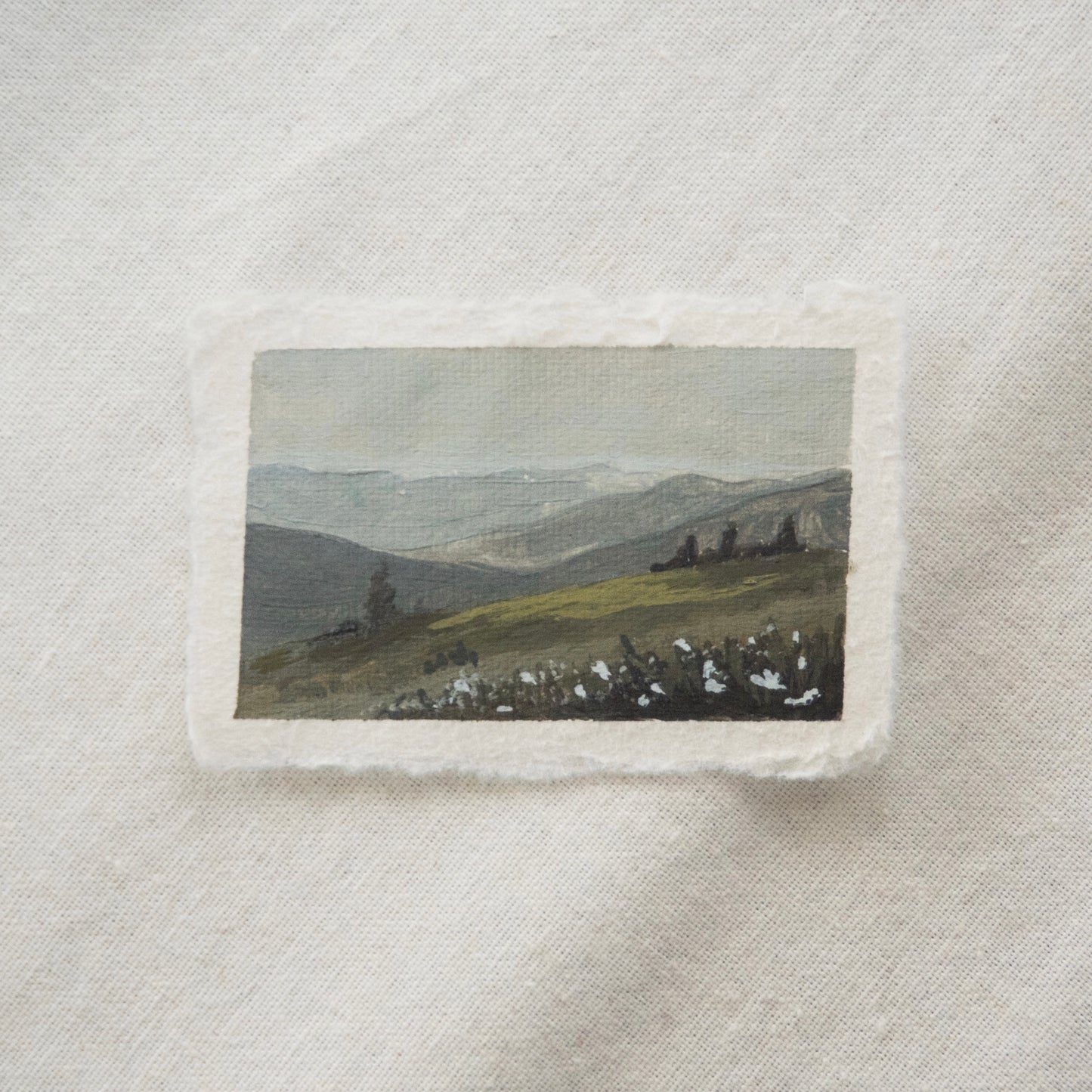 Hurricane ridge mountains miniature gouache painting from Olympic National Park  by Laura Van Moorleghem