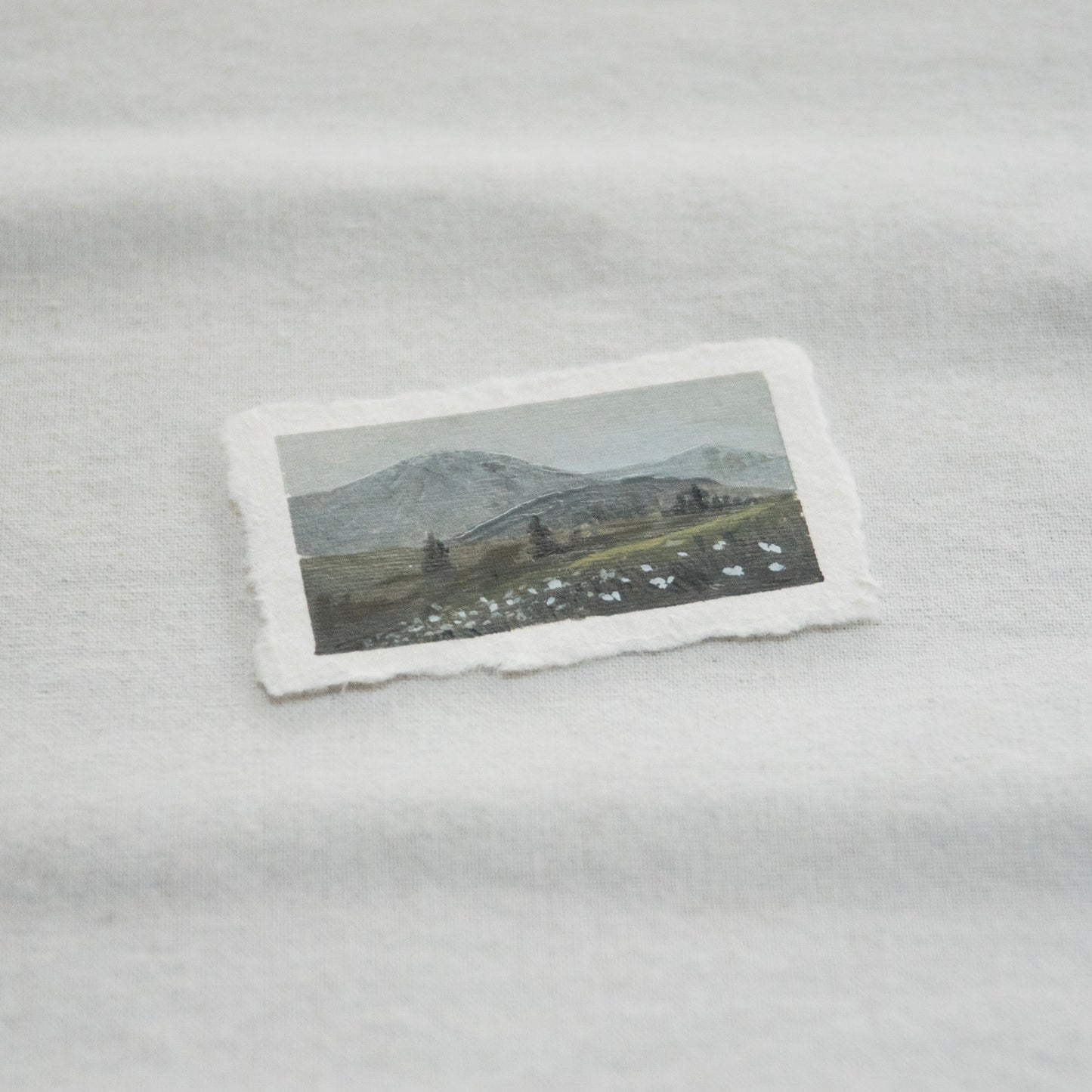 Side profile of hurricane ridge mini gouache painting in Olympic National Park painting on deckled edge 100% cotton rag paper