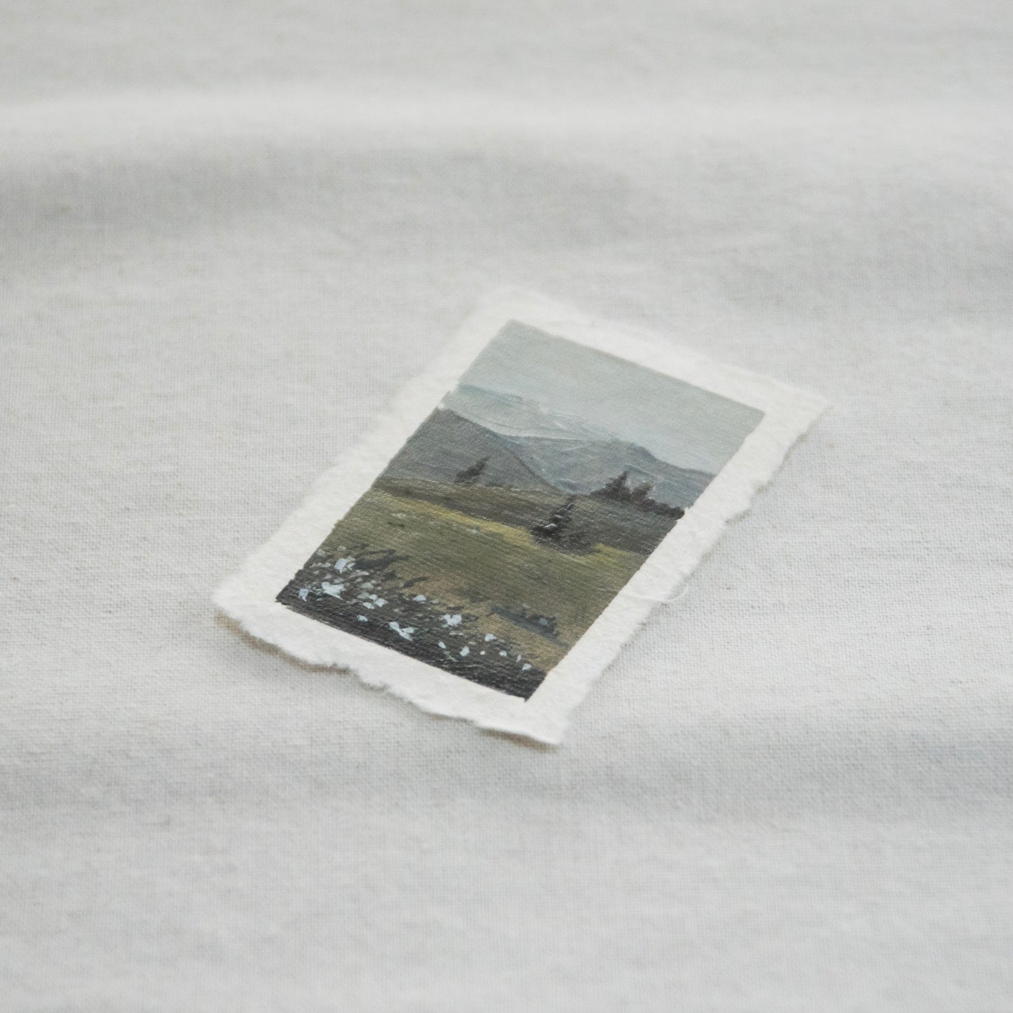 Side profile of hurricane ridge with flowers in Olympic National Park painting on deckled edge 100% cotton rag paper