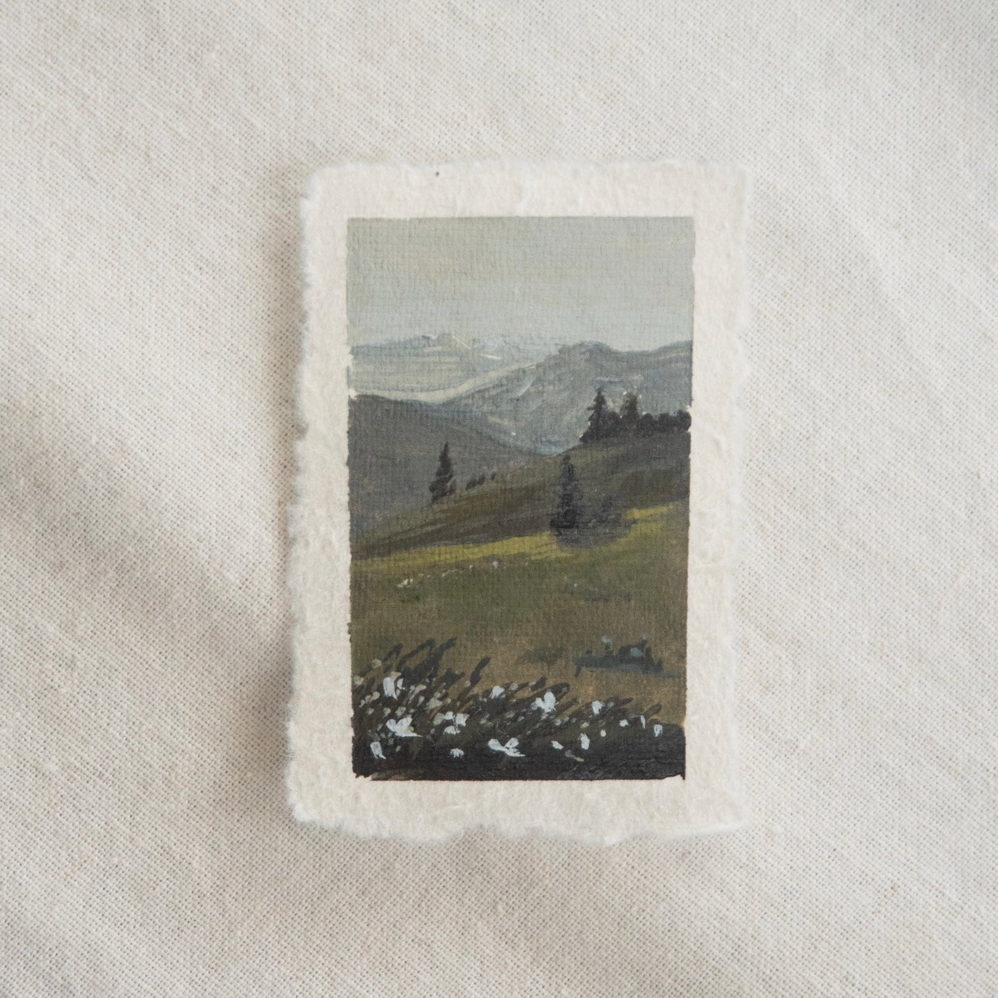 Hurricane ridge miniature gouache painting from Hurricane Ridge in National Park by Laura Van Moorleghem