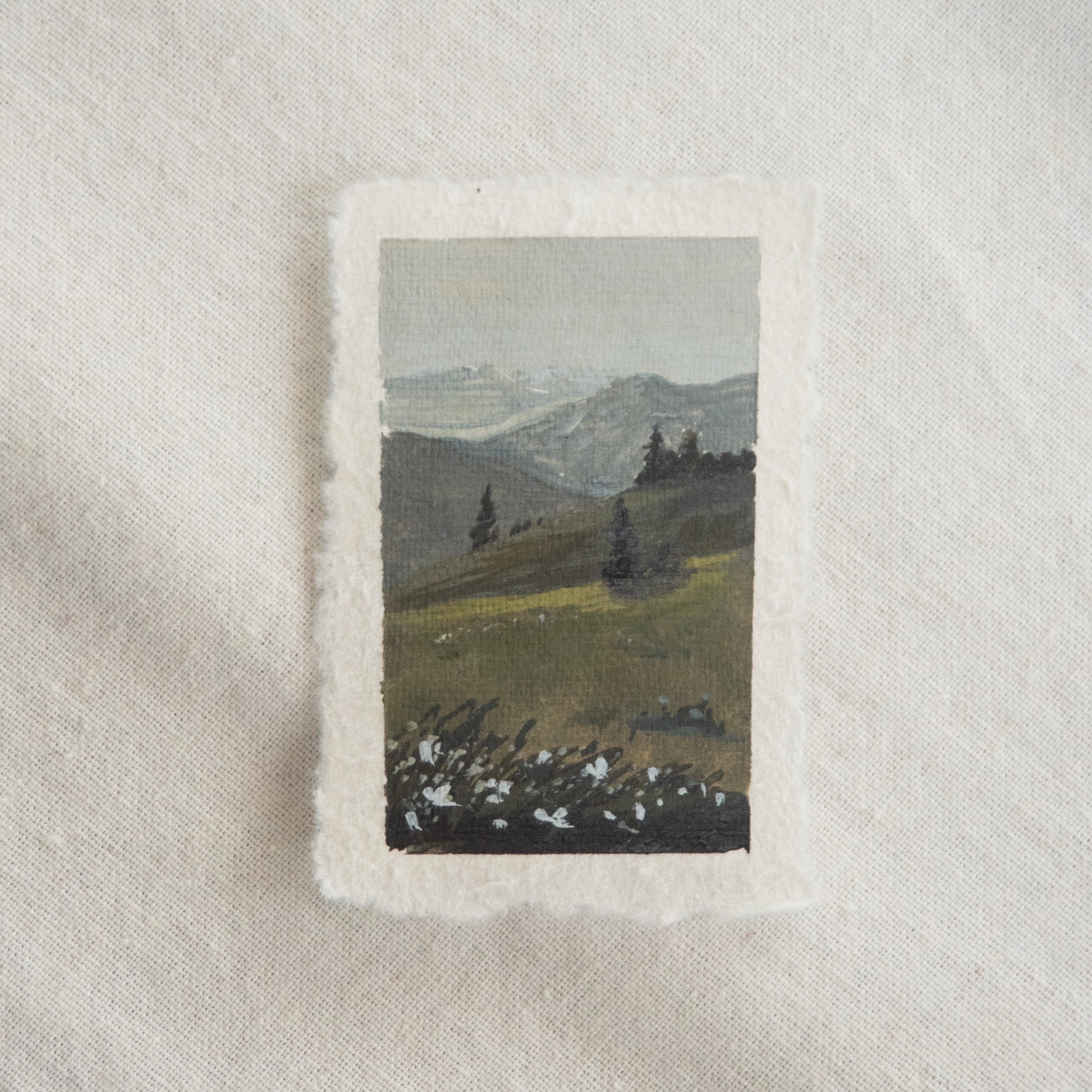 Hurricane ridge miniature gouache painting from Hurricane Ridge in National Park by Laura Van Moorleghem
