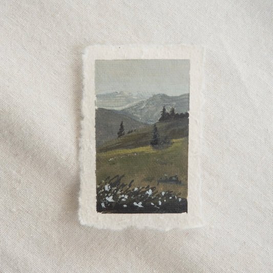 Hurricane ridge miniature gouache painting from Hurricane Ridge in National Park by Laura Van Moorleghem