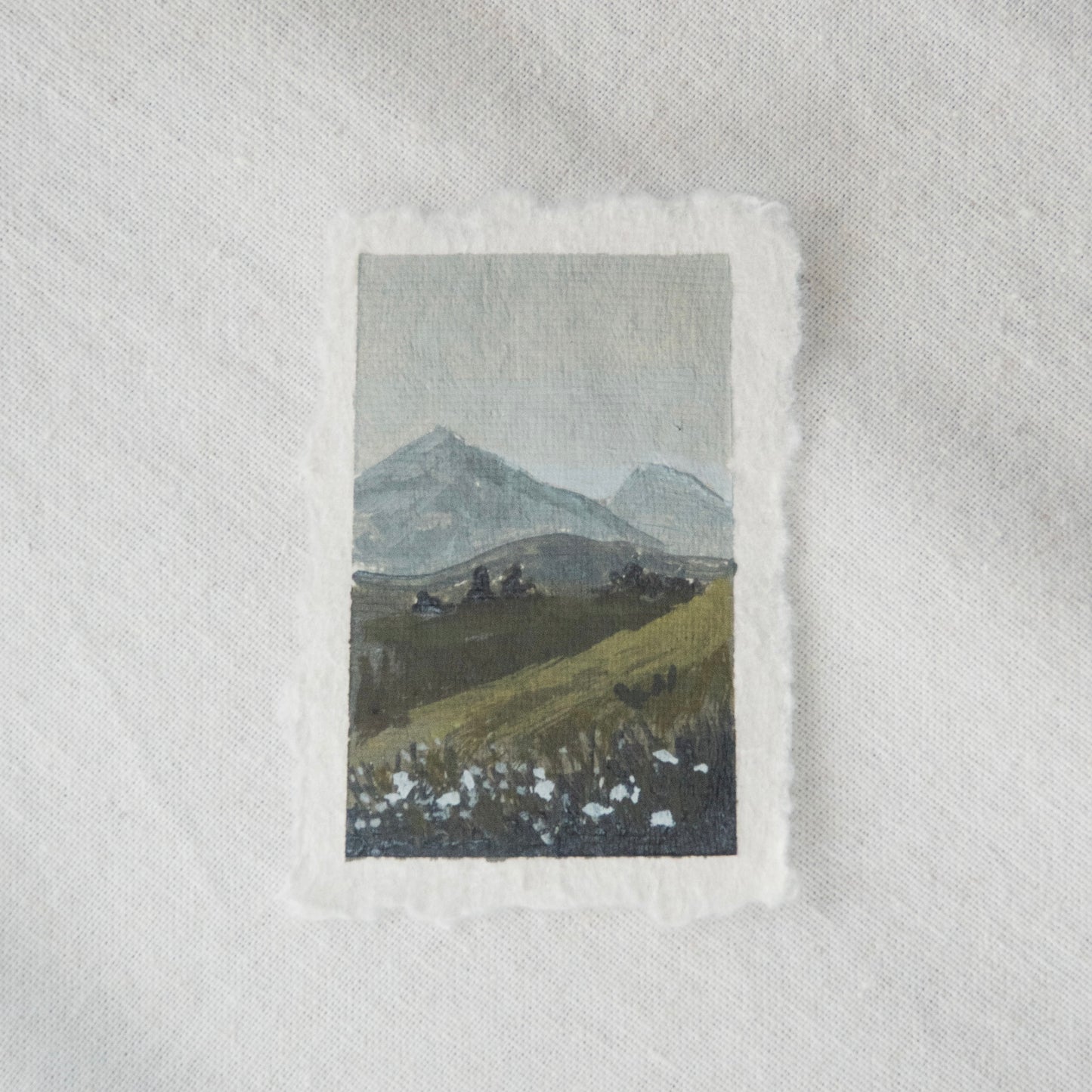 hurricane ridge during wildflower season miniature gouache painting from hurricane ridge in olympic National Park by Laura Van Moorleghem