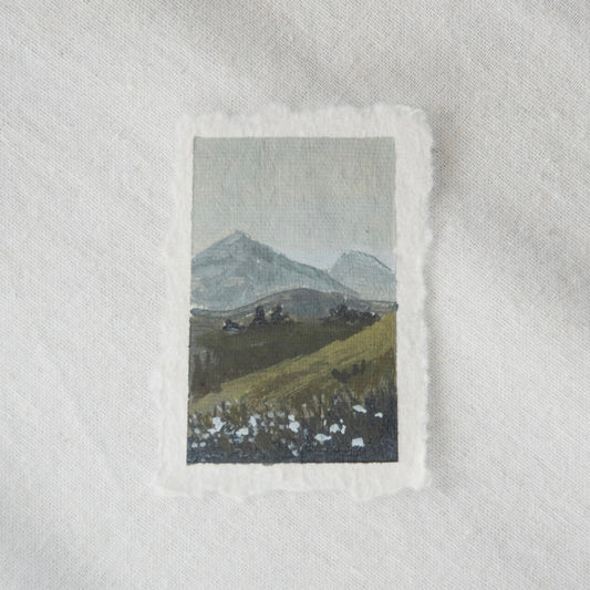 hurricane ridge during wildflower season miniature gouache painting from hurricane ridge in olympic National Park by Laura Van Moorleghem