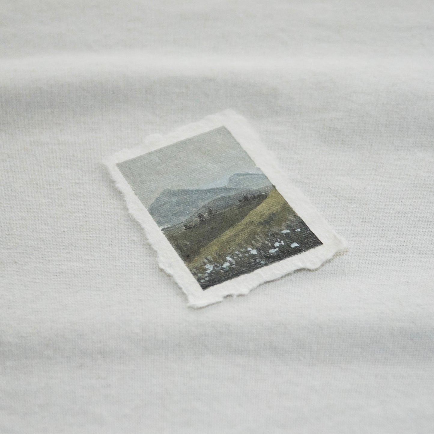 Side profile of hurricane ridge in olympic national park painting on deckled edge 100% cotton rag paper