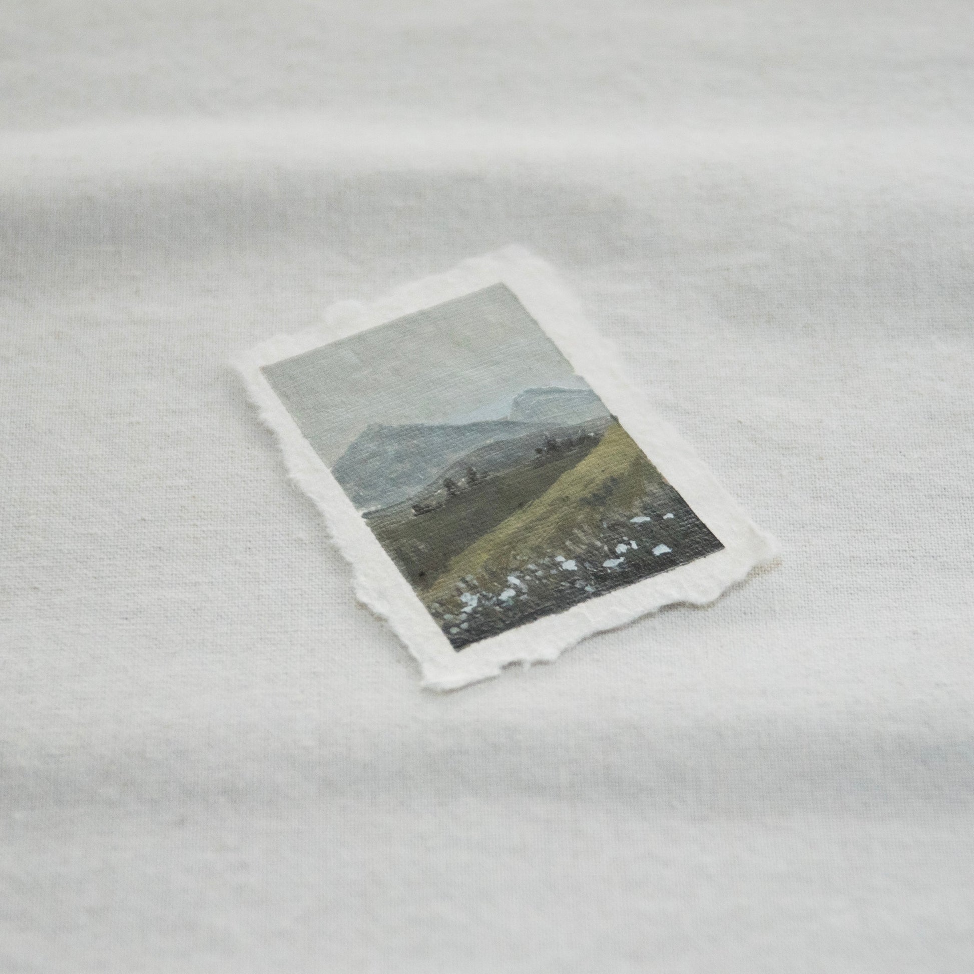 Side profile of hurricane ridge in olympic national park painting on deckled edge 100% cotton rag paper