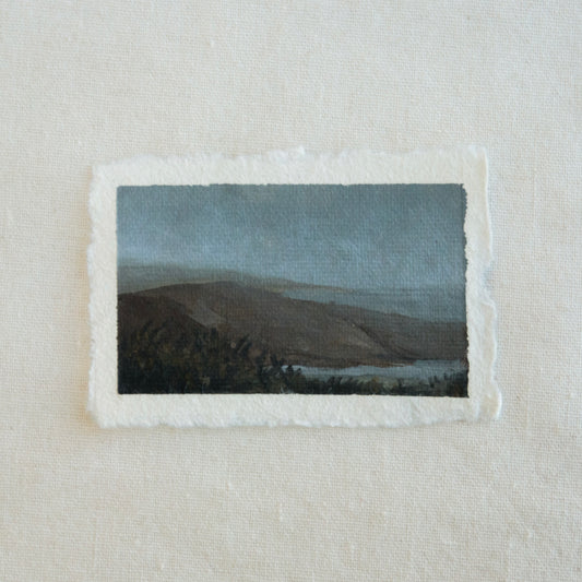 Point reyes ocean and mountain in moonlight miniature acrylic painting from Point Reyes National Seashore by Laura Van Moorleghem
