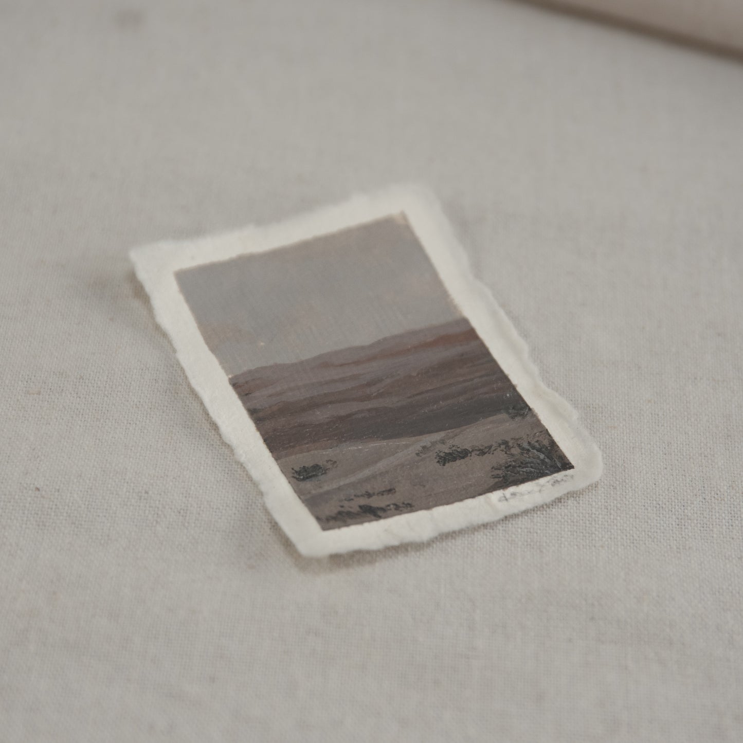 Side profile of Petrified Forest overlook painting with Petrified forest trees on deckled edge 100% cotton rag paper
