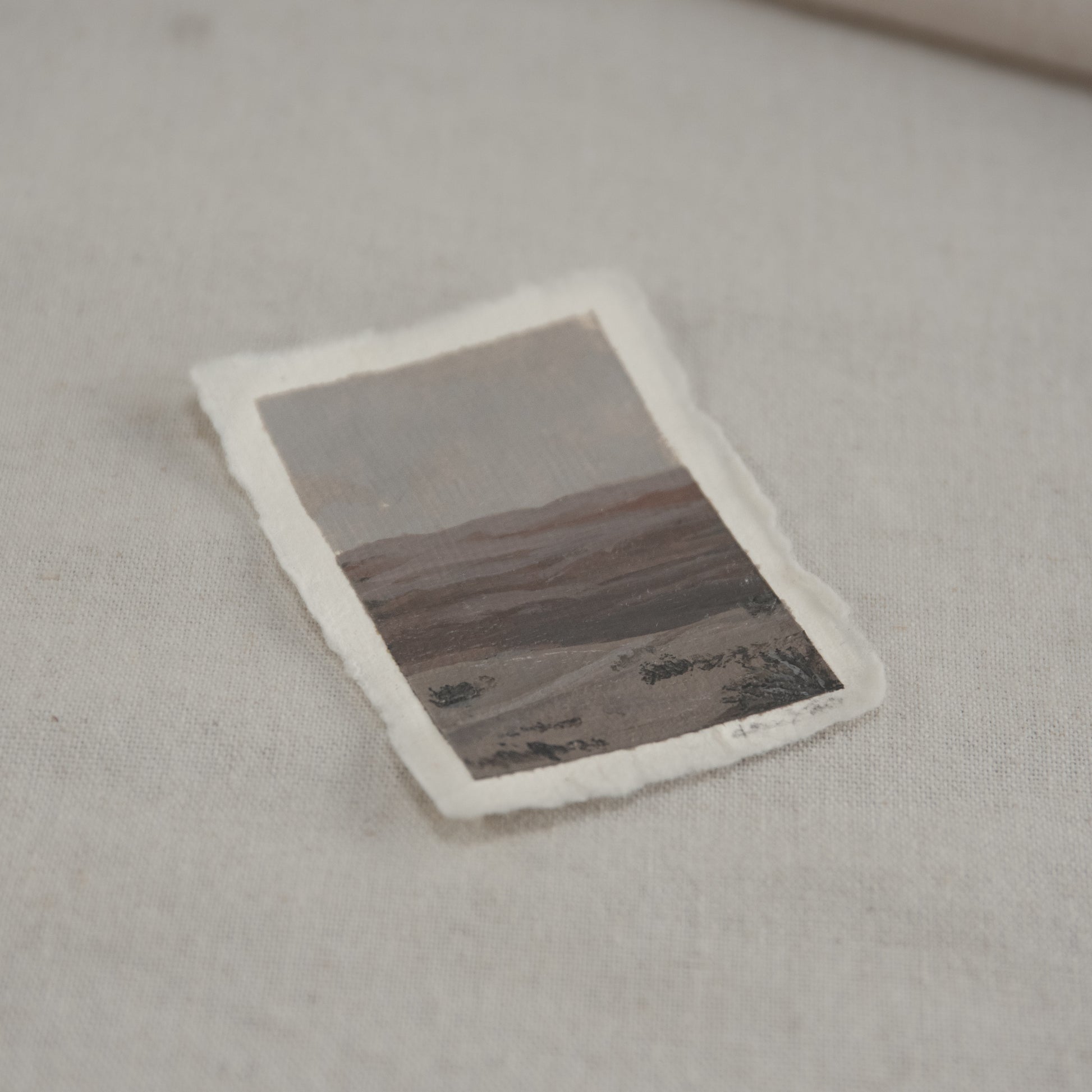 Side profile of Petrified Forest overlook painting with Petrified forest trees on deckled edge 100% cotton rag paper
