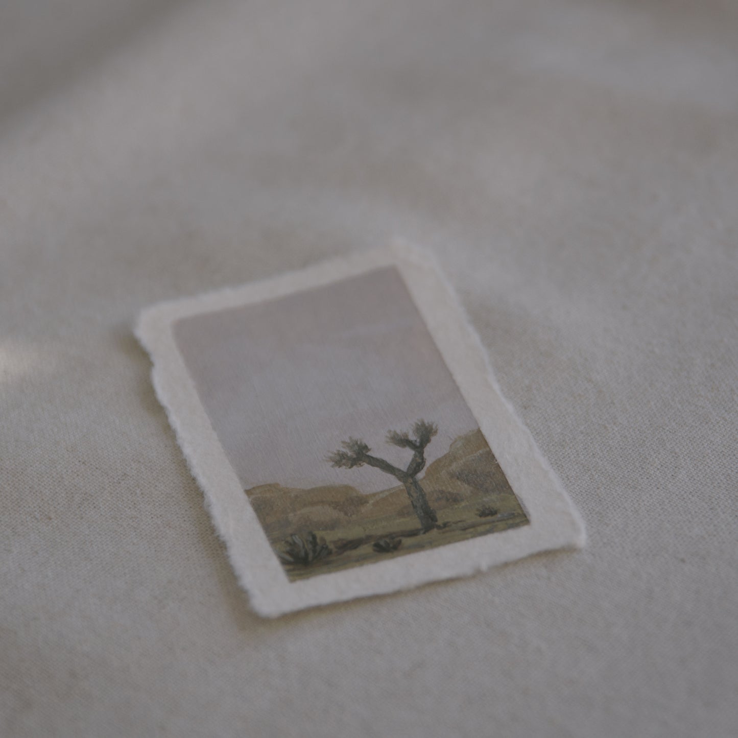 Side profile of a Joshua tree from Joshua Tree National Park painting on deckled edge 100% cotton rag paper
