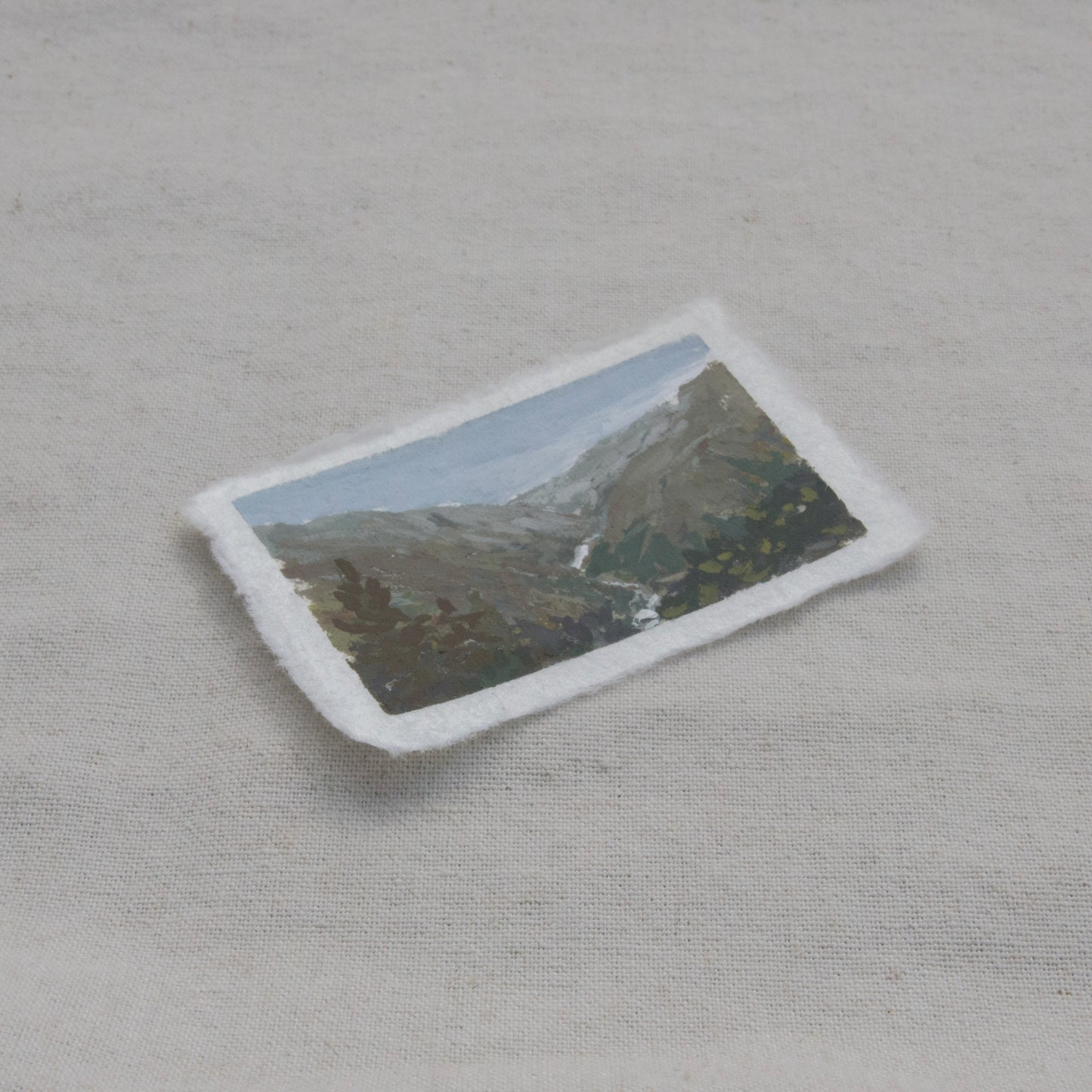 Side profile of Junction view overlook painting on deckled edge 100% cotton rag paper from Kings Canyon National Park