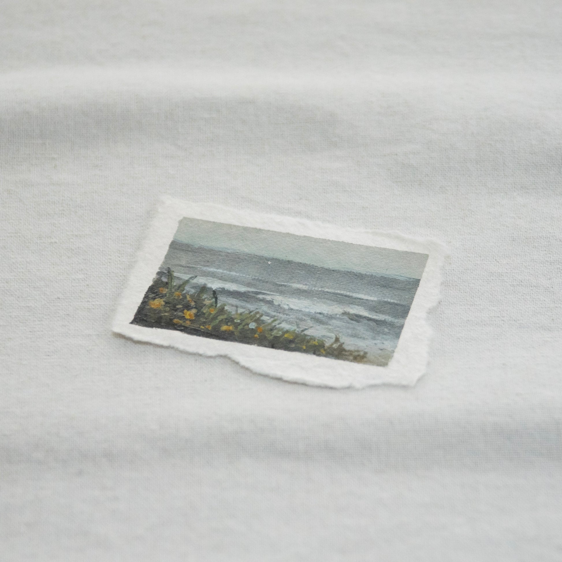 Side profile of Kalaloch beach from Olympic National Park painting on deckled edge 100% cotton rag paper
