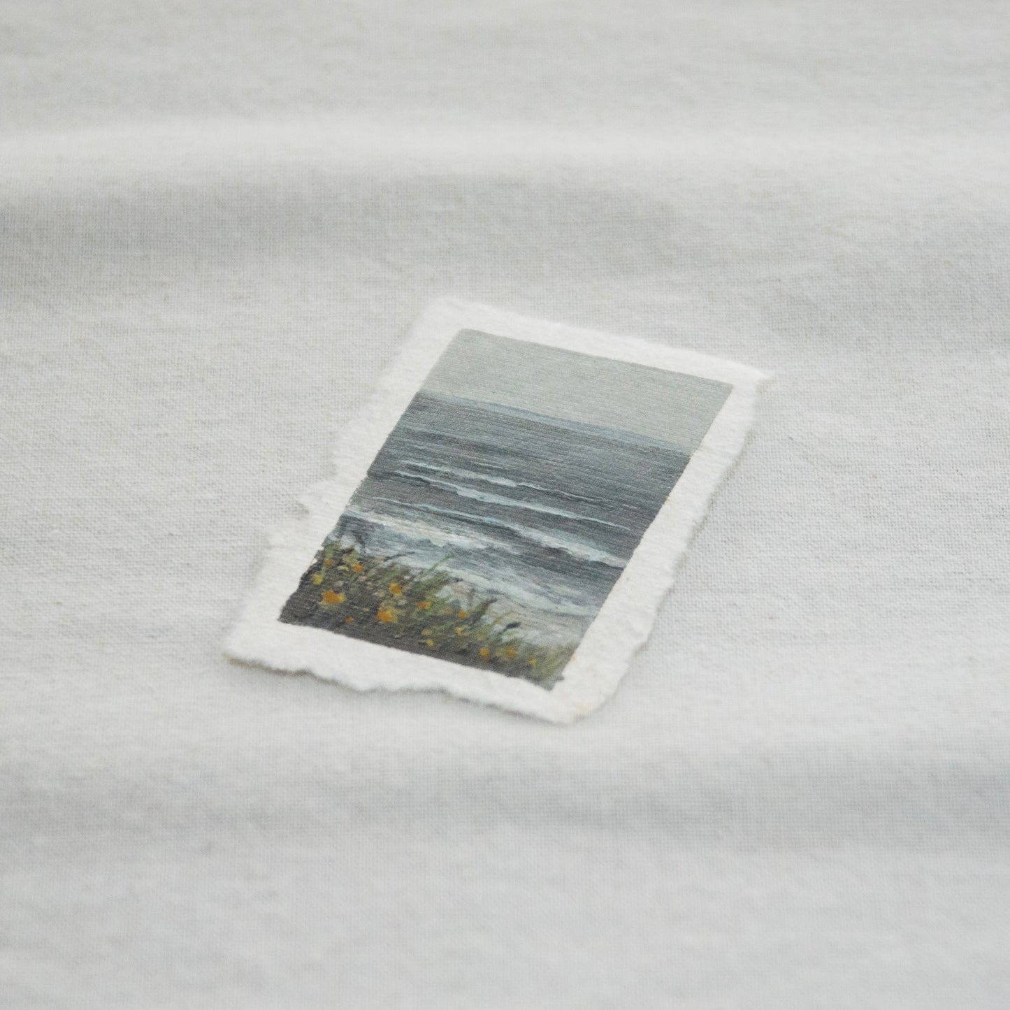 Side profile of kalaloch beach in Olympic National Park painting on deckled edge 100% cotton rag paper