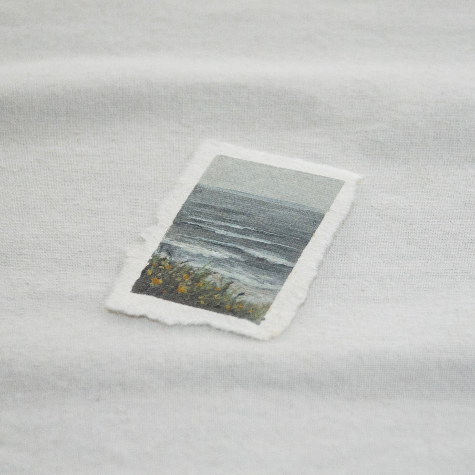 Side profile of kalaloch beach in Olympic National Park painting on deckled edge 100% cotton rag paper