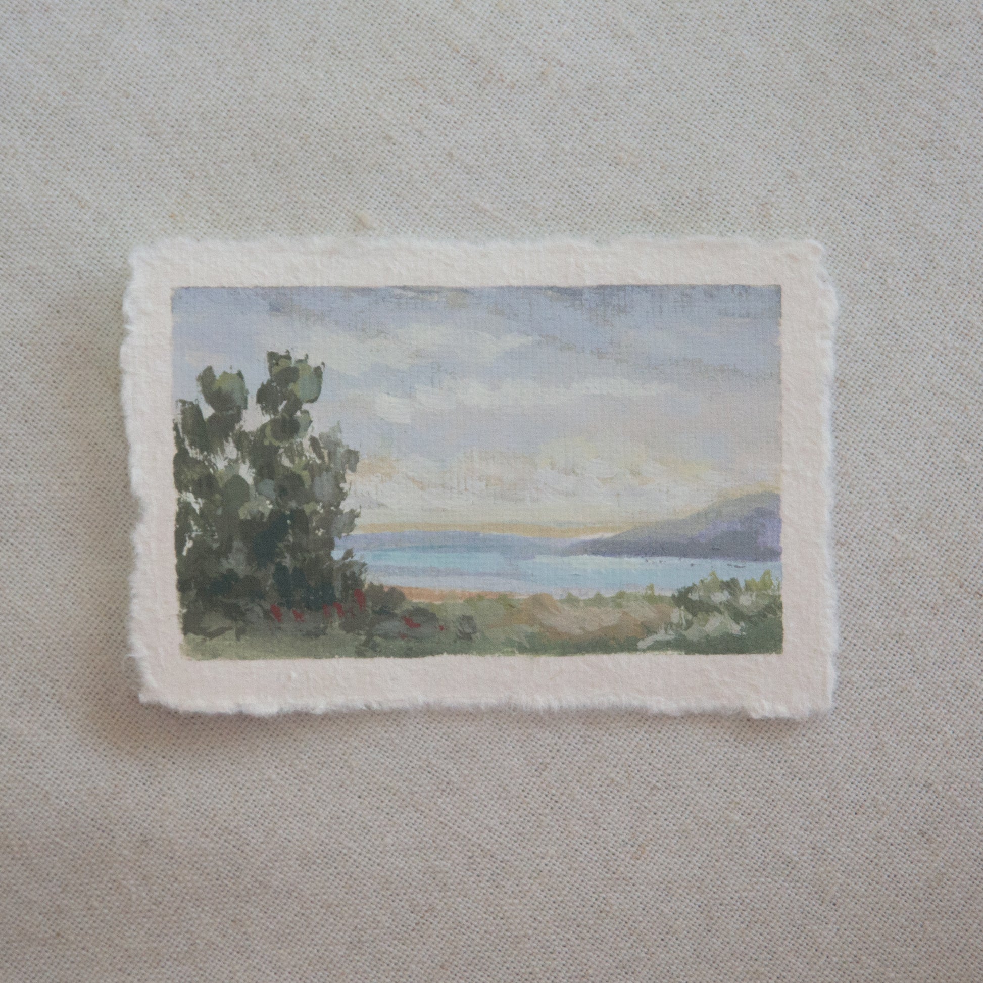 Channel Islands trees and ocean miniature acrylic painting from Channel Islands National Park by Laura Van Moorleghem